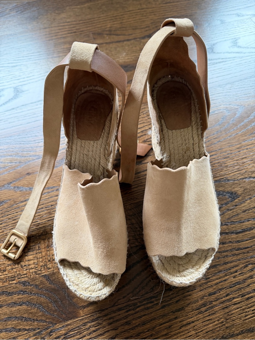 CHLOE Suede Espadrille Wedge Sandals - Beige - 39